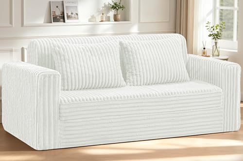 78" Loveseat Boneless Couch,4-in-1 Convertible Sofa Bed | Plush Fur Folding Futon Sofa Bed Couches w/1-Pillow for Living Room,High-Density Foam,No Assembly Required(King Beige) - color: Beige, size: King