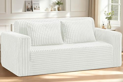 78" Loveseat Boneless Couch,4-in-1 Convertible Sofa Bed | Plush Fur Folding Futon Sofa Bed Couches w/1-Pillow for Living Room,High-Density Foam,No Assembly Required(King Beige) - color: Beige, size: King