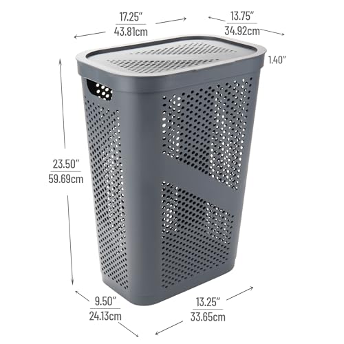 Mind Reader 60L Slim Laundry Hamper, Clothes Basket, Lid, Ventilated, Plastic, Set of 2, Gray - color: Gray, size: 2-Pack