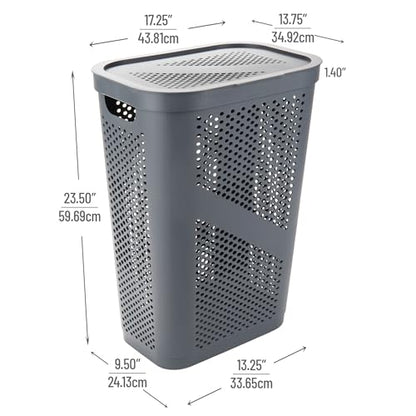 Mind Reader 60L Slim Laundry Hamper, Clothes Basket, Lid, Ventilated, Plastic, Set of 2, Gray - color: Gray, size: 2-Pack