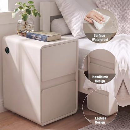 Modern Leather Nightstands Set of 2, Solid Wood Bedside Table with 2 Drawers & USB Charging Station, Preassembled End Table Small Nightstand for Bedroom Living Room Office, White - color: White, size: 16"