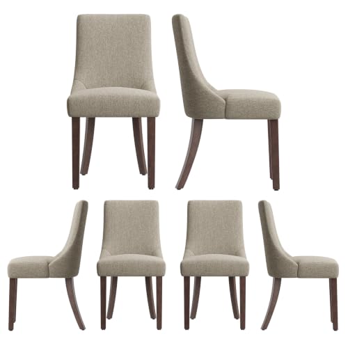MALOL Wooden Dining Chairs Set of 6, Upholstered Kitchen & Dining Room Chairs with Solid Wood Legs Curved Backrest Farmhouse Accent Chair for Dining/Kitchen/Living Room, Camel - color: Camel, size: Set of 6