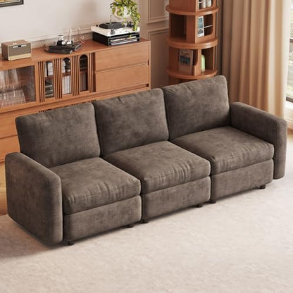 Miuuod 3-Seat Modular Sofa Couch with Ergonomic Cushions, Convertible Sleeper Loveseat for Living Room Bedroom Apartment, Brown Cloud Futon Lounge Sectional Furniture Set - color: Brown, style: 3 Seats（3 Seats only）
