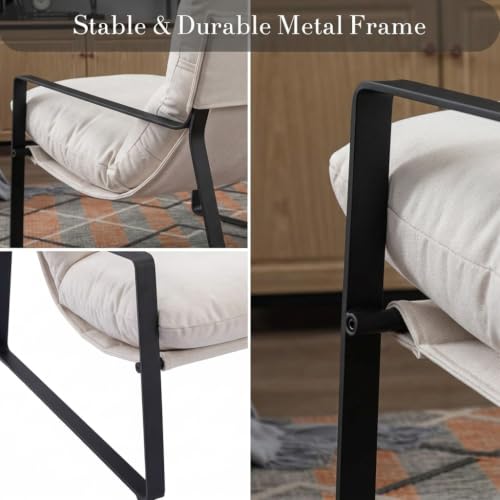1-Pack Modern Accent Chair, Chenille Living Room Chair, Beige | Comfy Armchairs, Upholstered Lounge Armchair, Removable Seat Cushion, Black Metal Frame, For Reading Room, Bedroom, Balcony - color: Beige, size: 1PC
