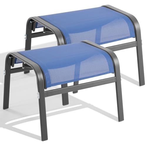 Outdoor Ottoman Set of 2, Oversized Outdoor Foot Rest, Blue | Stackable, All Weather Outdoor Foot Stool, Supportive Textliene, Metal Frame, Patio Garden Pool Furniture - color: Blue
