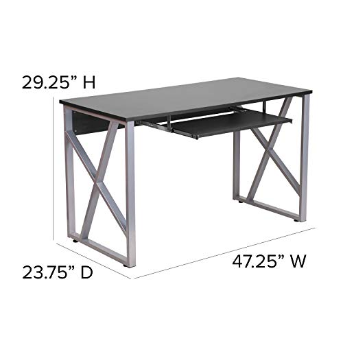 EMMA + OLIVER Black Home Office Desk | Cross-Brace Frame