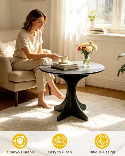 24in Large Round Side Table, Modern Minimalist Accent End Table with Curved Tripod Base, Compact Round Sofa Side Table, Easy Assembly Coffee Table for Living Room Bedroom Balcony-Gray Oak - color: 24in-grey