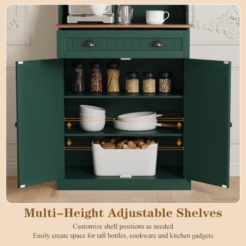ARTPOWER 54" Kitchen Microwave Cabinet/Stand with Storage and Drawers, Green Pantry Storage Cabinet with Hutch & Adjustable Shelves for Kitchen, Dining Room, Living Room, Hallway - color: Green
