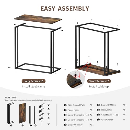 C-Shaped Side Table, Modern End Table with Metal Frame, Space Saving Design for Living Room，Large Surface Couch Table for Bedroom, and Home Office，24 x 12 x 24 inches (Brown)