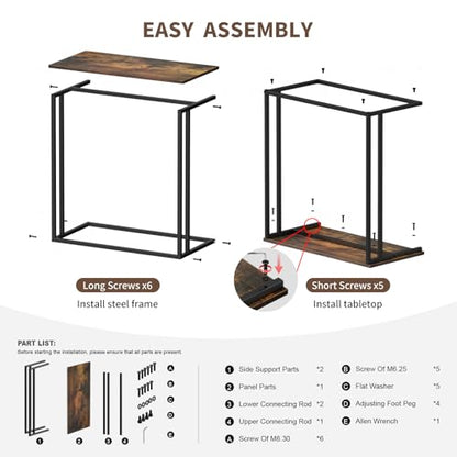C-Shaped Side Table, Modern End Table with Metal Frame, Space Saving Design for Living Room，Large Surface Couch Table for Bedroom, and Home Office，24 x 12 x 24 inches (Brown)