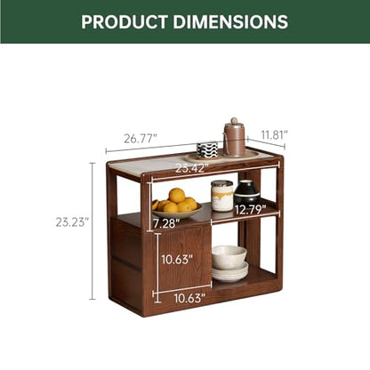 Solid Wood End Table with Storage Drawers, Narrow Side Table for Couch | 2 drawers, hidden wheels and slim design make this narrow side table perfect for couches, bedrooms and small spaces. - color: Walnut