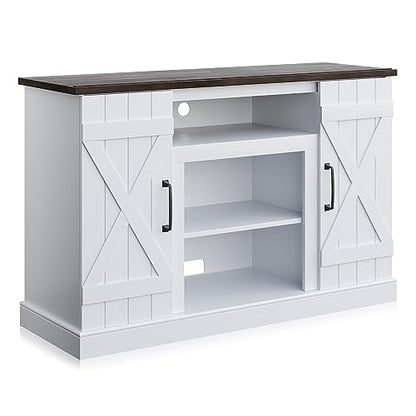 BELLEZE Industrial 47 Inch Rustic Wood TV Stand & Media Entertainment Center Console Table for TVs up to 50 Inch with Open Storage Shelves & Cabinets - Veropeso (White) - color: White, style: 47"