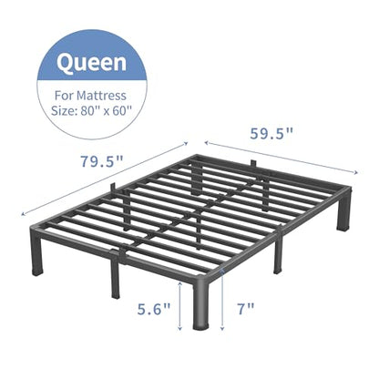 VIPSHOW 7 Inch Queen Bed Frame with Round Corners No Box Spring Needed | 3500lbs Heavy Duty, 4 mattress stoppers, Noise-free, Easy assembly & anti-slip rubber covers, Kid & pet friendly - size: Queen, style: 7 Inch