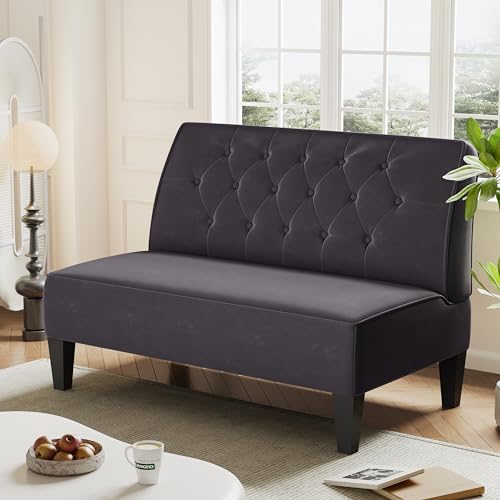 annjoe Button Tufted Loveseat Settee Upholstered Sofa Backrest Buckle Couch Banquette Bench for Dining Room Living Room Bedroom Funiture(Gray 1) - color: Dark Gray
