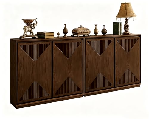 Narrow Sideboard Buffet Storage Cabinet with Solid Wood Doors,Walnut | Mid Century Modern Narrow Modular Storage Cabinets;Long TV Media Console Table;Thin Cabinet for Living Room,Entryway,Hallway - color: D- Dark Walnutt, size: 2 Pieces