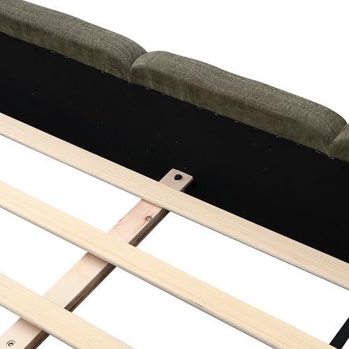 King Size Platform Bed, Boucle Thick Headboard and Footboard, Upholstery Grounded Beds, Block Style, White (Green, King) - color: Green, size: King