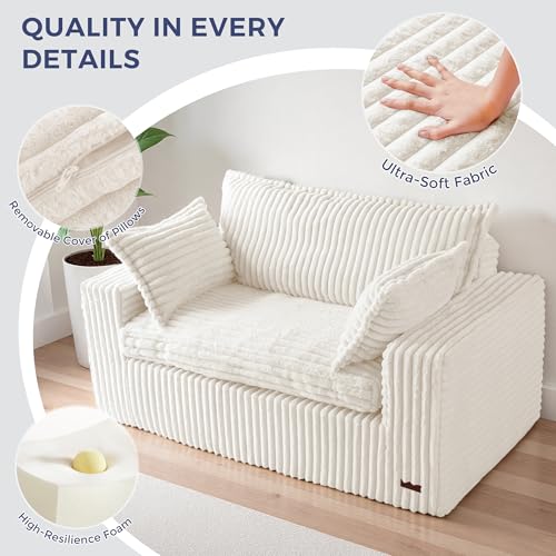 MAXYOYO Boneless Couch, 59-Inch Couch in a Box, Deep Loveseat | Foam-Filled Boneless Loveseat, Deep Seating for Two with No Assembly, Ideal for Living Rooms, Bedrooms or Apartments, Beige - color: Beige