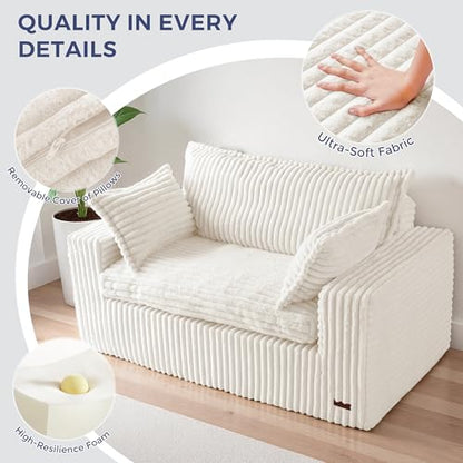 MAXYOYO Boneless Couch, 59-Inch Couch in a Box, Deep Loveseat | Foam-Filled Boneless Loveseat, Deep Seating for Two with No Assembly, Ideal for Living Rooms, Bedrooms or Apartments, Beige - color: Beige