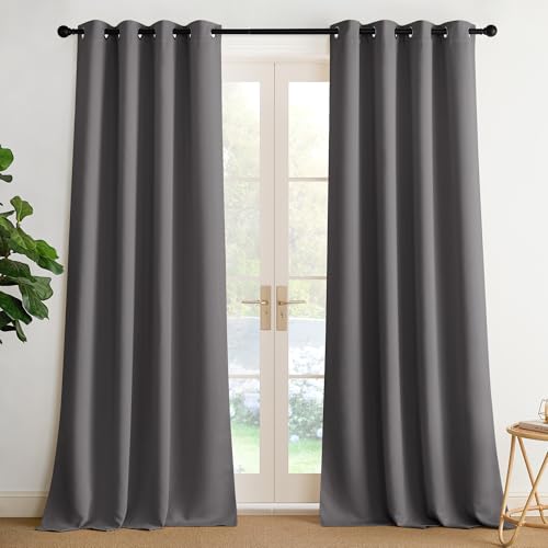 NICETOWN Blackout Curtains Grommet 2 Panels Grey Drapes 95Inches Long - color: Grey, size: 52"W x 95"L (Pack of 2)