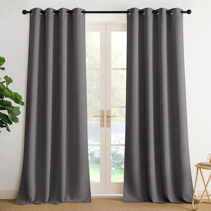 NICETOWN Blackout Curtains Grommet 2 Panels Grey Drapes 95Inches Long - color: Grey, size: 52"W x 95"L (Pack of 2)