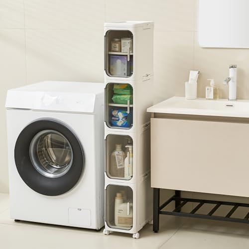 UFORU Tall Narrow Storage Cabinet,Slim Organizer with Magnetic Doors&Wheels | 4 Tiers, Smooth-Rolling Wheels, Durable Waterproof Plastic, Adjustable Shelves, Space-Saving Design for Small Spaces - color: White, size: 4 tier