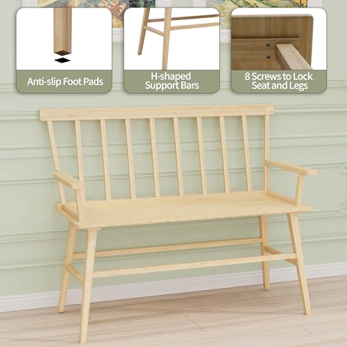 APRTAT Bamboo Entryway Bench, Dining Bench with Spindle Back (Natural) | Natural Bamboo & H-Shaped Support, Spindle Back, Ideal for entryways, bedrooms, outdoor settings, Easy Assembly & Clean - color: Natural, style: With Arms
