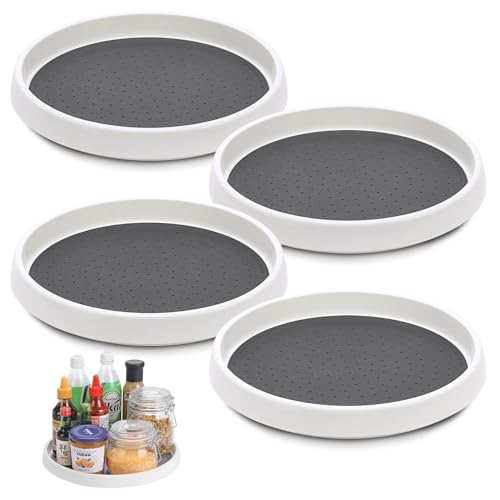 Lazy Susan Turntable, Set of 4, 10 Inch Non-Skid Lazy Susan Organizer for Cabinet, Pantry Organization, Kitchen Storage, Bathroom Sink Cabinet, Refrigerator, Countertop, Spice Rack (4 Pack 10 in) - size: Grey 10 In 4 Pack
