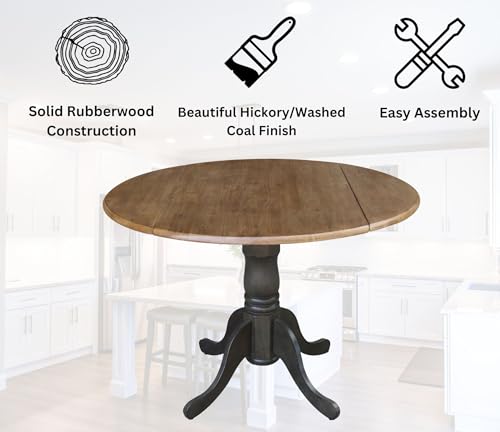 International Concepts 42 Inch Dual Drop Leaf Dining Height Table, Hickory/Washed Coal. - color: Hickory/Washed Coal