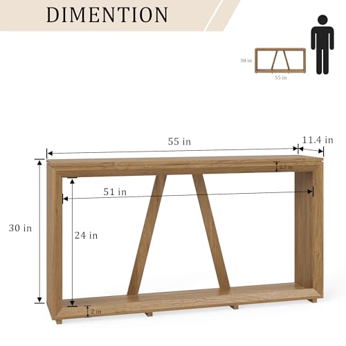 55-Inch Long Console Table for Entryway, Wooden Sofa Table Behind The Couch, Vintage Oak Hallway Accent Table for Living Room, Entrance - color: Oak