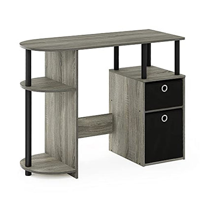 Furinno JAYA Desk, 38.4" Wide Gaming Desk with Bin Drawers, Computer Desk with Side Shelf, Office Desk for Study, Home Office, Bedroom, Dorm, Study Room, French Oak - color: French Oak/Black