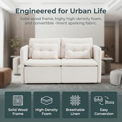 HNY 56.5" Modern Loveseat Sofa, Beige | 2-Seat Button Tufted Love Seat, Deep Seat Chenille Fabric With Pillow, Small Couch for Bedroom, Apartment, Home Furniture - color: Beige, size: Loveseat