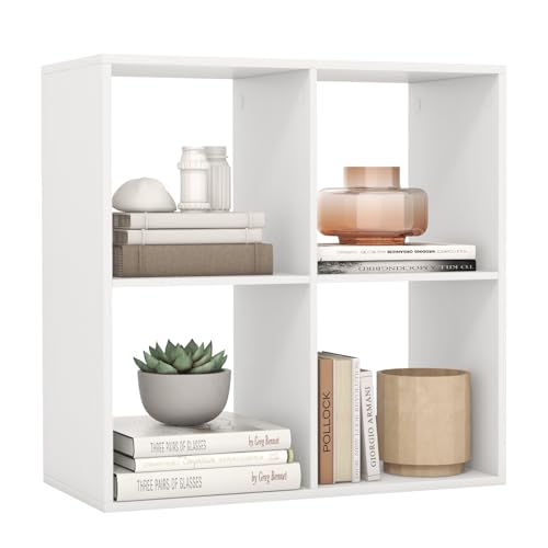 GIANTEX 4-Cube Bookcase, White Cubby Bookshelf w/Back Guardrail & Anti-Tipping Kits, 6-Tier Freestanding Storage Organizer with Shelves, Open Back Display Rack for Living Room, Bedroom, Study - color: White, size: 4-Cube