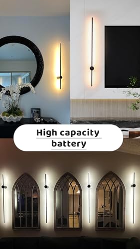 10400mAh Battery Operated Wall Sconce Set of Two,Remote Control,3CCT,No Flicker Picture Light,Aesthetics Decor,Black Aluminum,for Living Room,Hallway,Bedroom,Non-Hardwired,2Packs,24-Inch - size: 24-inch