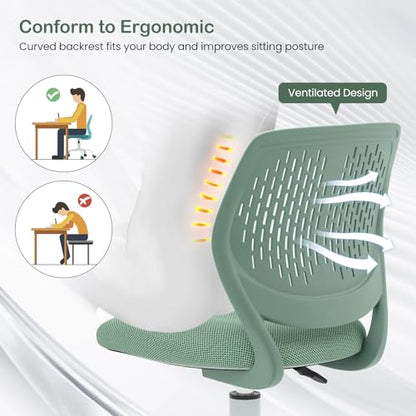 Giantex Kids Desk Chair, Adjustable Children Study Chair, Swivel Armless Mesh Task Office Chair, Computer Desk Chair with Adjustable Height & Lumbar Support (Sage) - color: Sage