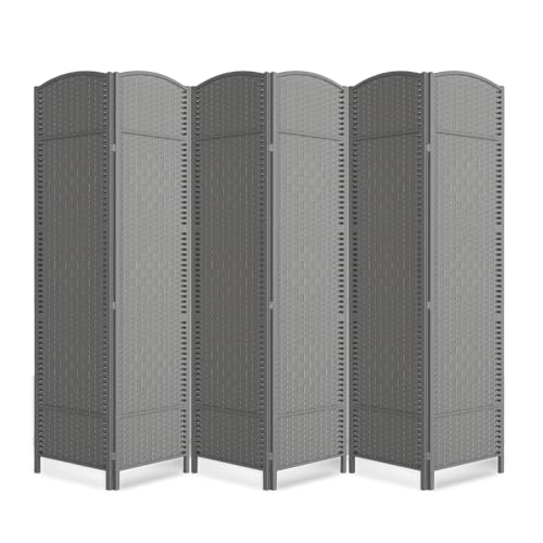 6 Panel Folding Room Divider,Woven Privacy Screen,Grey | Solid wood frame, handcrafted diamond pattern, 6FT tall, extends to 94.5 inches wide, no assembly required - color: Grey, size: 6-Panel