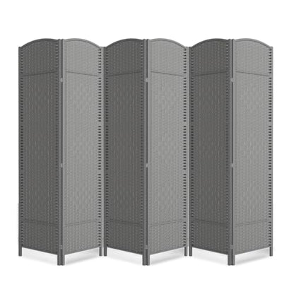6 Panel Folding Room Divider,Woven Privacy Screen,Grey | Solid wood frame, handcrafted diamond pattern, 6FT tall, extends to 94.5 inches wide, no assembly required - color: Grey, size: 6-Panel