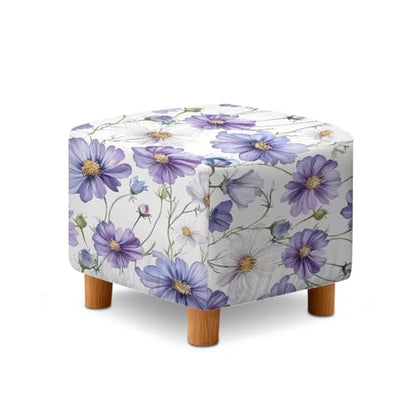 Purple Daisy Print Ottoman Cover Stretch Ottoman Slipcover Square, Polyester and Spandex Fabric for Square Ottomans, Storage Stool, Universal Footstool Protector - color: Purple Daisy