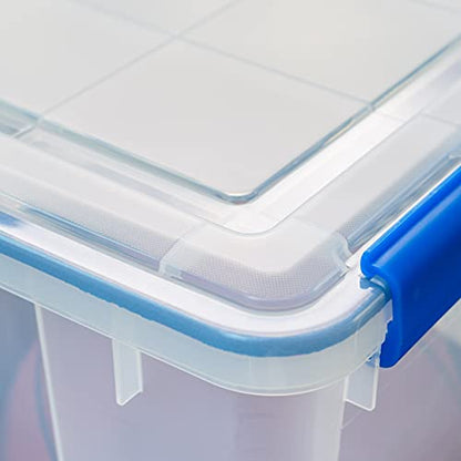 IRIS USA 3-Pack 74 Qt Storage Bins with Gasket Lids, Clear/Blue | WeatherPro seal helps protect bulky items for moving, garage, attic and basement storage - size: 74 Qt. - 3 Pack
