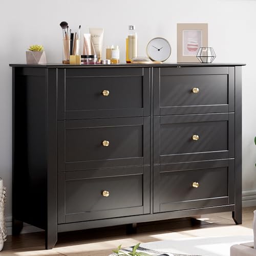 IDEALHOUSE 6 Chest of Drawers for Bedroom, Modern Black Drawer Dresser | Simply 6 Drawer Dresser for Hallway Entryway, 15.8"D x 41.7"W x 31.5"H, Lacquered Storage Organizer for Living Room - color: Black, size: 15.8"D x 41.9"W x 31.5"H (6 Drawers)