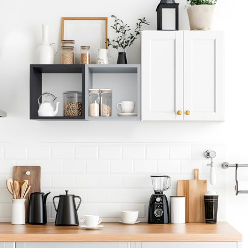 Cube Floating Shelves Set2, Display Shelves Wall Mount 7.75" D x 12.5" W x 12.5" H, (Gray, Square 2 Cubes) - color: Grey, size: Square-Set2