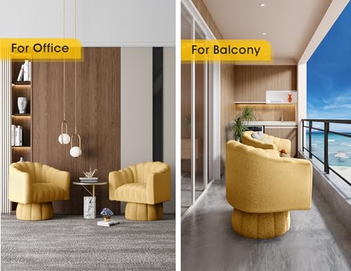 Dewhut Swivel Accent Chair, Barrel Accent Chair, Teddy, Mustard | Teddy Upholstered Round Arm Chair with 360° Swivel Base, Mid Century Modern Living Room Chair, Easy Setup - color: Mustard-teddy
