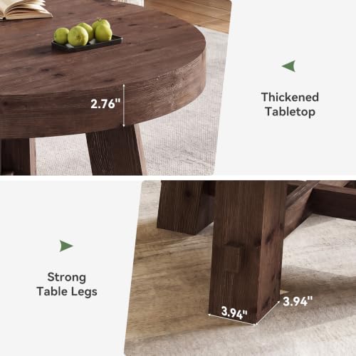 31.5-Inch Round Coffee Table, Solid Wood Center Table with Thickened Tabletop for Living Room, Apartment, Small Space, Brown - color: Walnut Brown