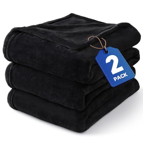 BEDELITE Fleece Blanket Black Throw Blankets for Couch & Bed, Luxury Plush Cozy Fuzzy Blanket 50x60 inches, Super Soft Warm Lightweight Throw Blanket for Travel Camping (Pack of 2) - color: Black, size: Throw(50"x60") (Pack of 2)