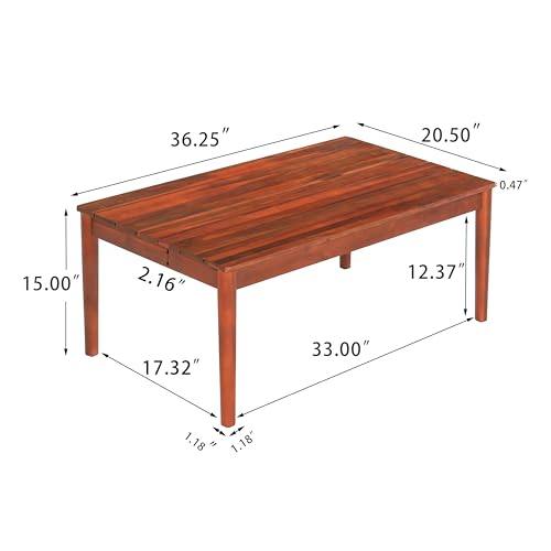 Christopher Knight Home Dolly 36.25"Outdoor Slat Panel Coffee Table, Acacia Wood Coffee Table, Spacious Tabletop, Wooden Legs, Rustic Style Design, Rectangular Side Desk for Backyard Garden, Mahogany
