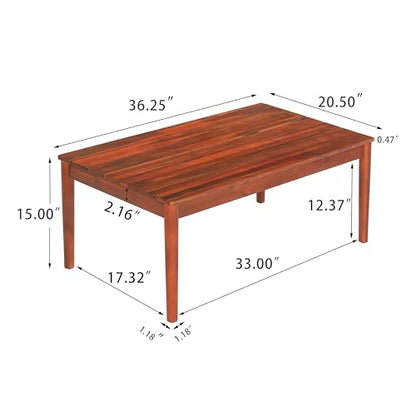 Christopher Knight Home Dolly 36.25"Outdoor Slat Panel Coffee Table, Acacia Wood Coffee Table, Spacious Tabletop, Wooden Legs, Rustic Style Design, Rectangular Side Desk for Backyard Garden, Mahogany