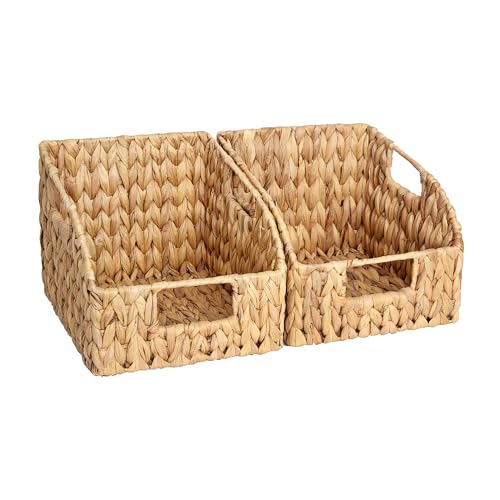 StorageWorks Pantry Baskets for Organizing, Wicker Basket with Built-in Handles, Handwoven Wicker Storage Baskets, Water Hyacinth for Shelves, 2 Pack | Water Hyacinth Pantry Baskets for Organizing, Wicker Baskets with Handles, Handwoven Wicker Storage Bas