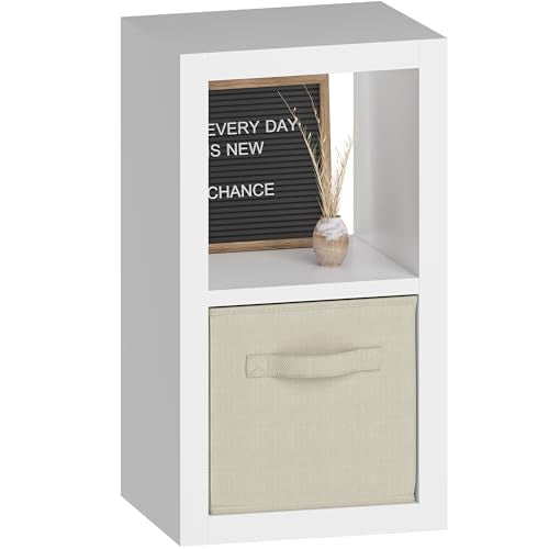Bookshelf with Storage Bin, 2-Cube Storage Organizer, Modern Wood Open Bookcase, Multifunctional Display Shelf for Living Room, Bedroom, Home Office, White - color: White, size: 2 cube