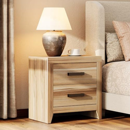WAMPAT Nightstand with 2 Large Drawers,Wooden Nightstand with Storage,Farmhouse Bedside Table End Table for Bedroom,Two-Tone - color: Two-tone