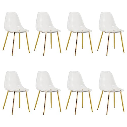Baysitone Clear Dining Chairs Set of 8, Modern Kitchen Chairs with Transparent Seat, Acrylic Accent Side Chairs with Plating Metal Legs for Dining Room, Kitchen, Living Room with Gold - color: Golden, size: Set of 8