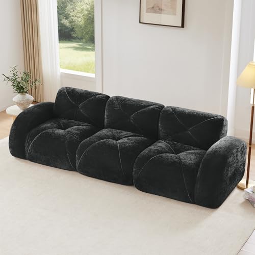 Black 3-Seater Sectional Couches for Living Room, Velvet Fabric Boneless Couch in a Box, No Assembly Cloud Modular Sectional Sofa, Foam Couch Compressed Sofa Set for Apartment, Sofas para Sala - color: Black, size: 3 Seater